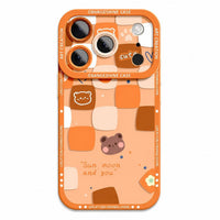 Plaid Bear Orange Silicone Soft Shell★Lens All-Inclusive IPhone Cases