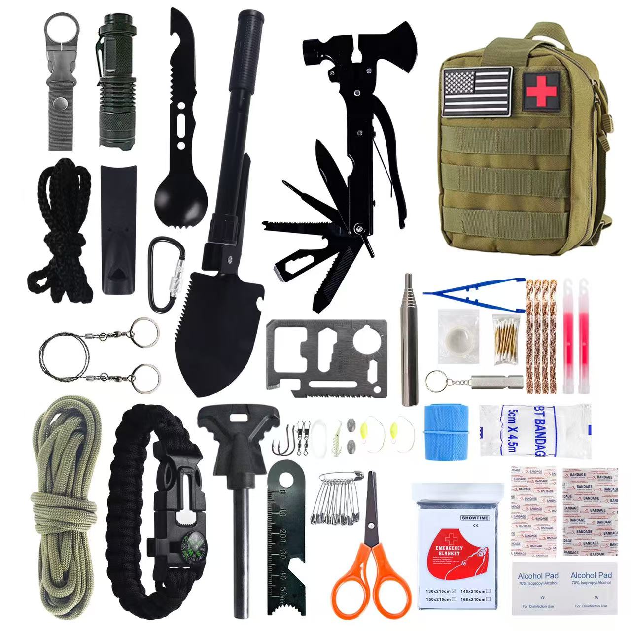 Emergency Survival Kit 142pcs – First Aid & Outdoor Gear for Camping, Hiking, Hunting, Adventure
