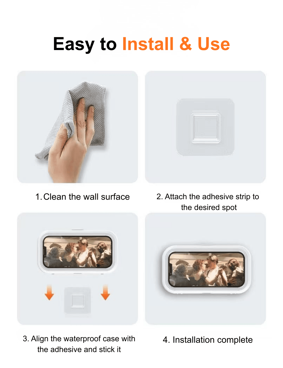 Gooditec Waterproof Shower Phone Holder, 360° Rotating Wall Mount Phone Case for Bathroom & Kitchen, IPX6 Splash-Proof, No-Drill Adhesive, Fits 4–7 Inch Smartphones