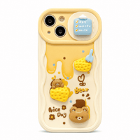 Cheese Bear Sliding Window Soft Phone Case for iPhone 11, 14, 15, 16 Pro Max