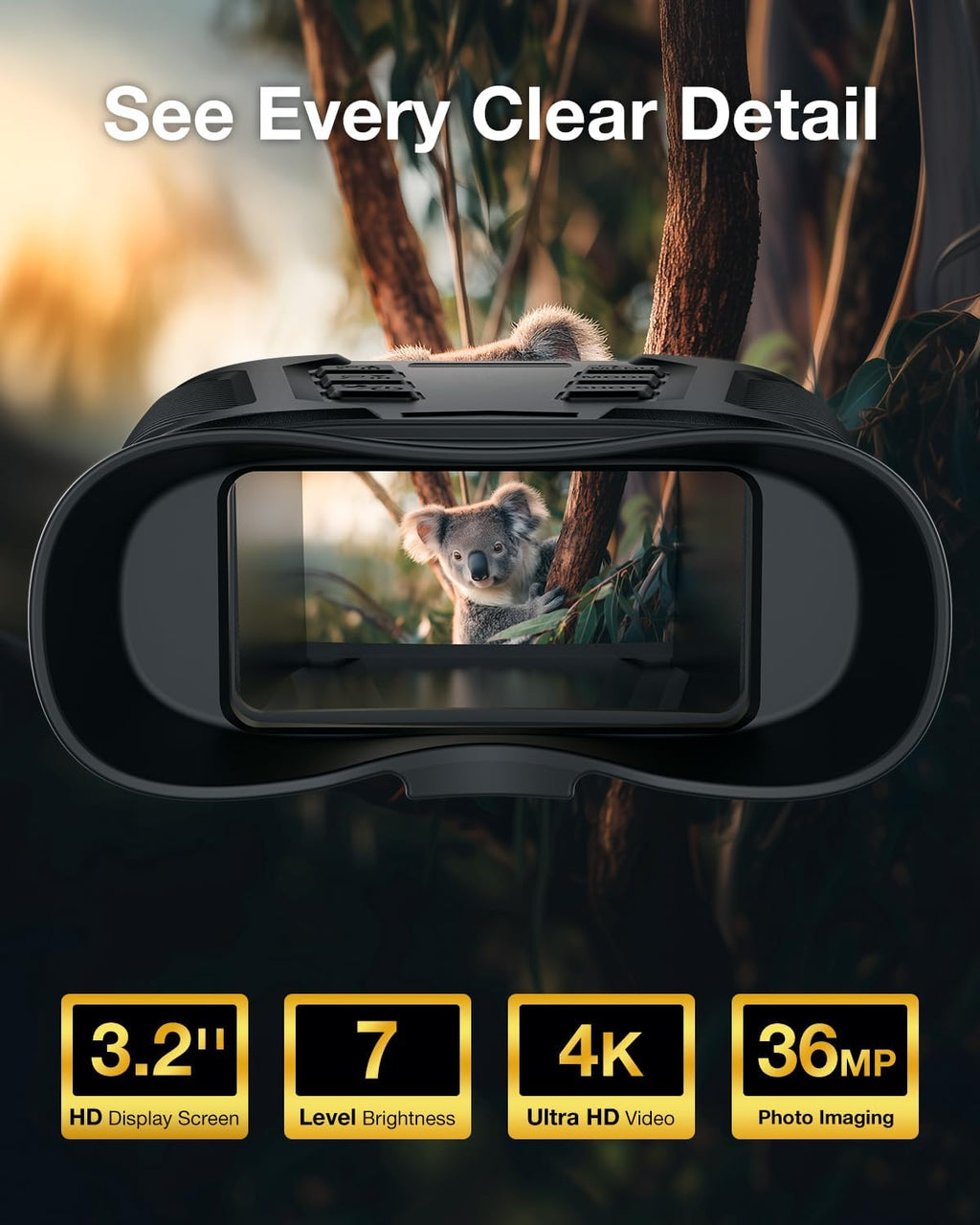 GOODITEC 3280 4K Digital Night Vision Monocular | 500m Full-Dark Range | 3.2" Display | 1000m Starlight