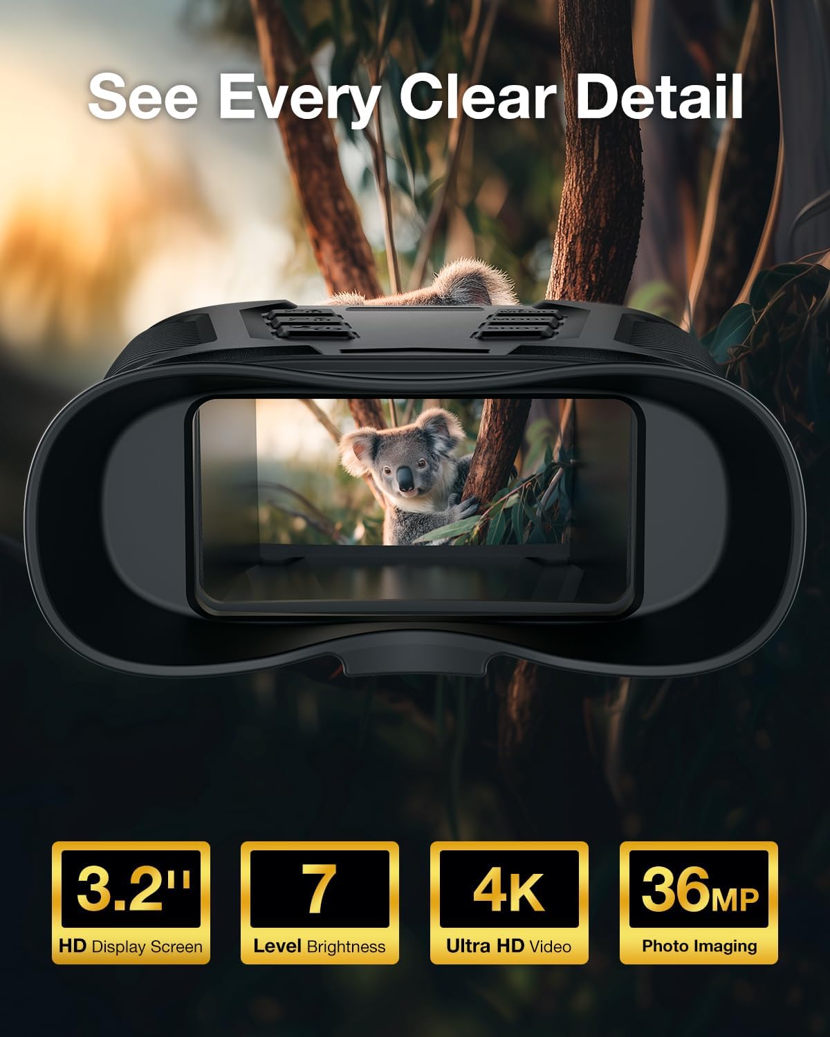 GOODITEC 3280 4K Digital Night Vision Monocular | 500m Full-Dark Range | 3.2" Display | 1000m Starlight