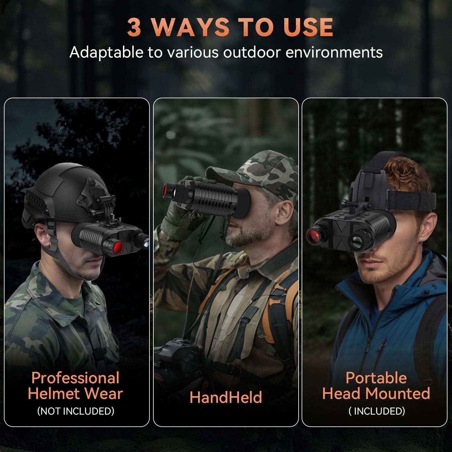 GOODITEC 8160 4K Tactical Night Vision Goggles | 400m Full-Dark View | 2.7" Screen | 3-in-1 Usage