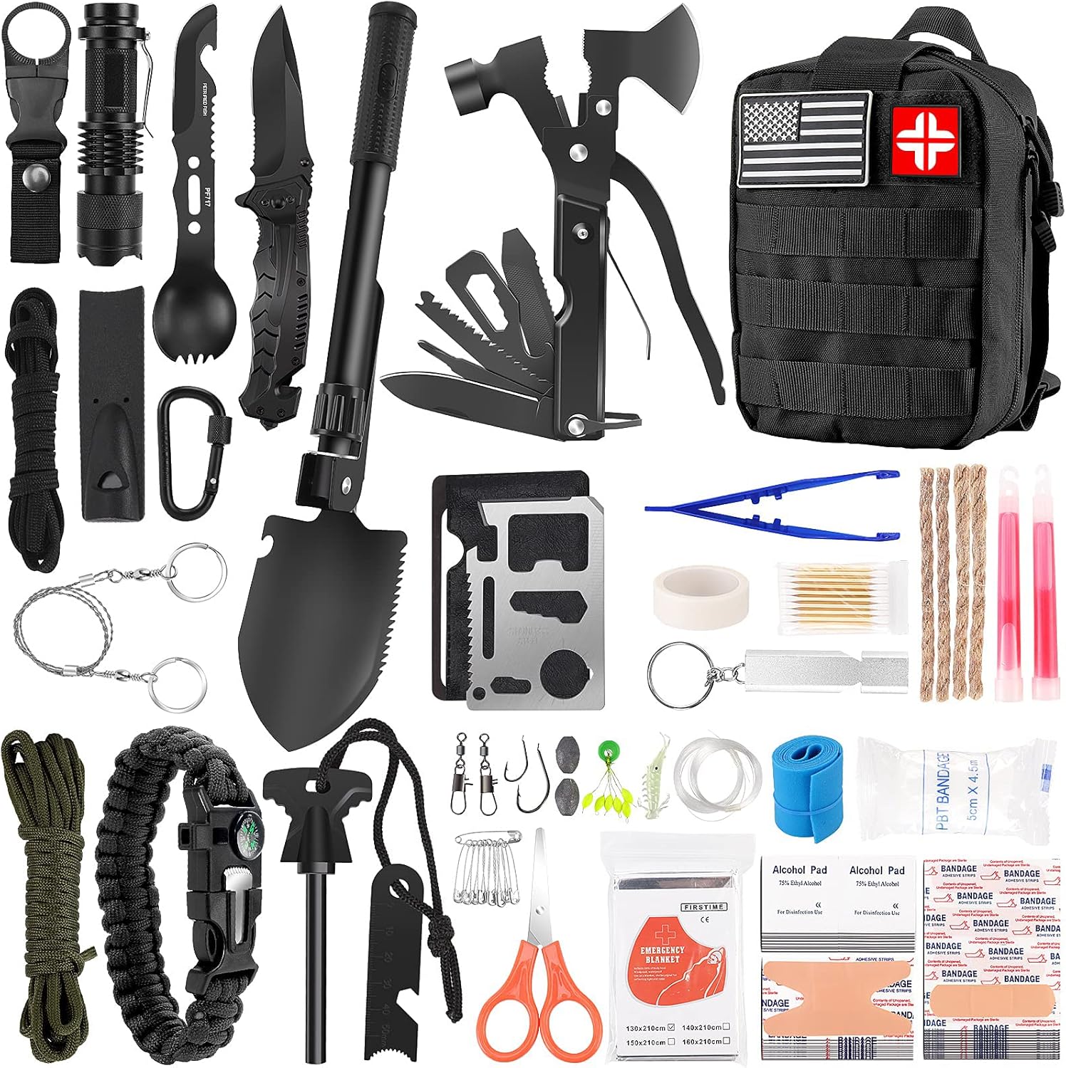 Emergency Survival Kit 142pcs – First Aid & Outdoor Gear for Camping, Hiking, Hunting, Adventure