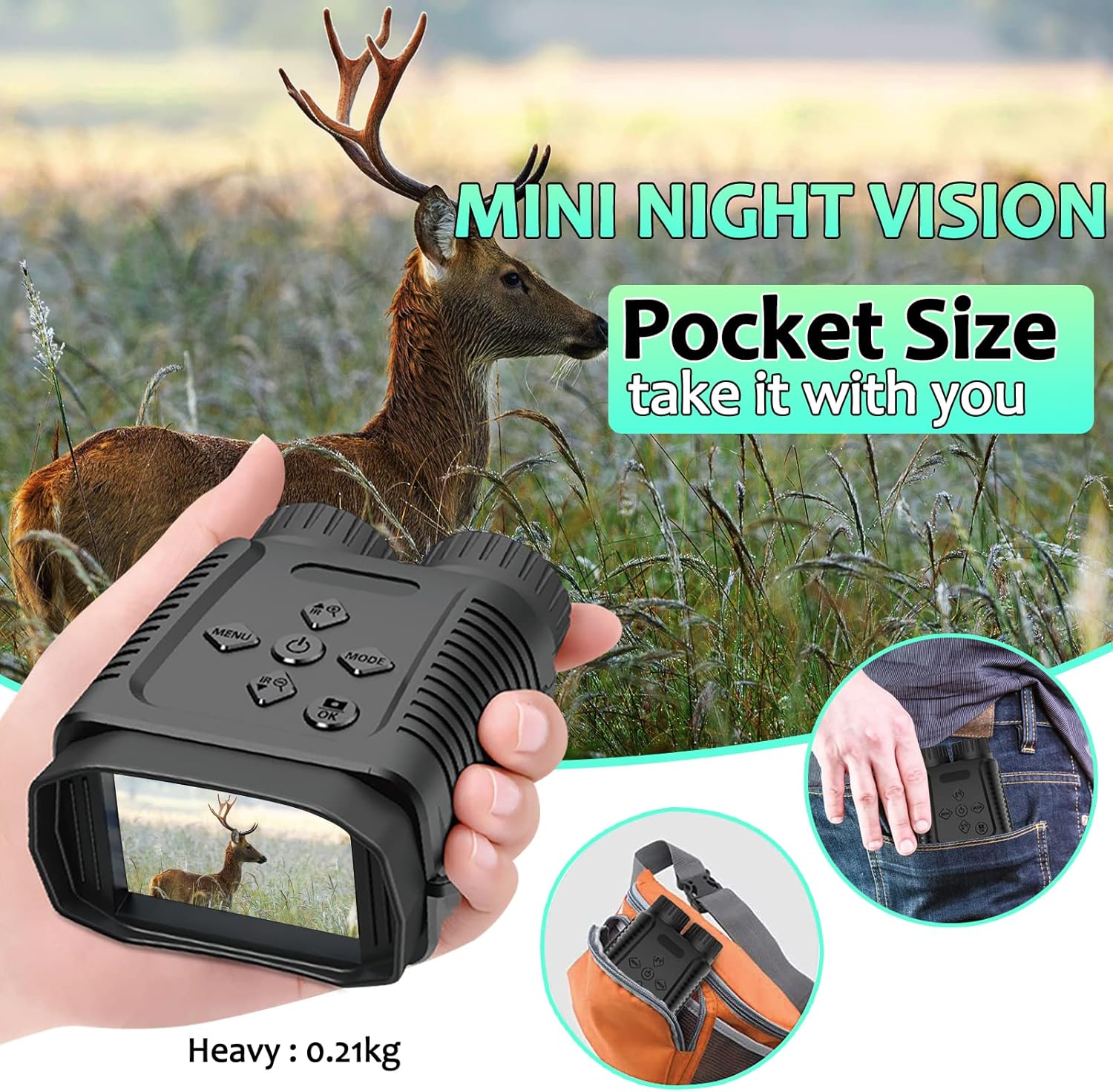 GOODITEC 1182 Mini Digital Night Vision Monocular | 300m Full-Dark View | 8X Digital Zoom | 2.4" Screen